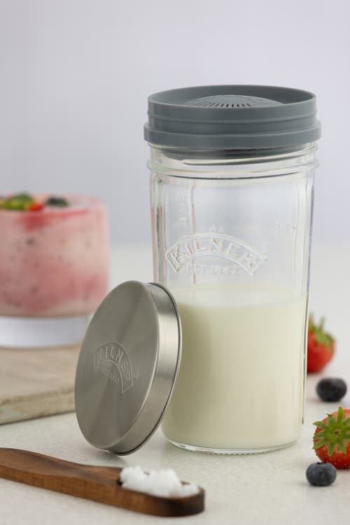 Kilner Kefir Set With Wide Mouth Jar, Silicone Strainer Cap, Stainless Steel Lid, 17 Ounce In Transparent