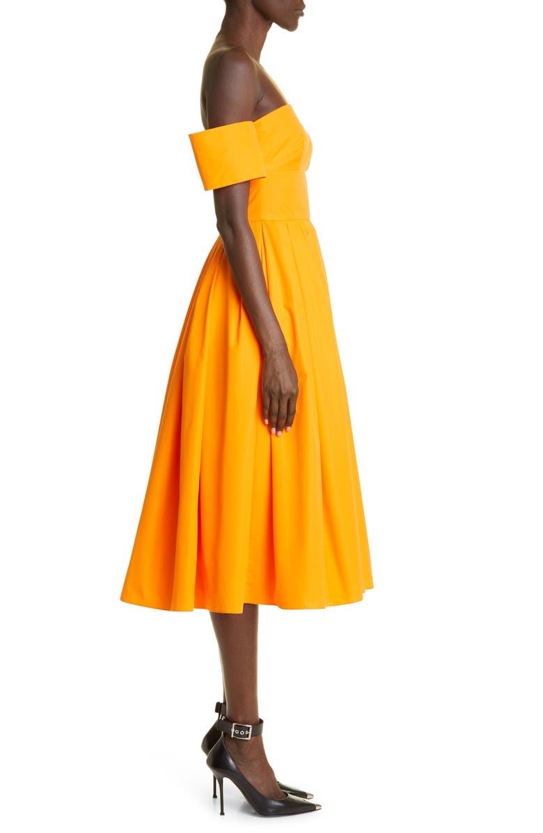 McQueen One-Shoulder Organic Cotton Poplin Midi Dress, Alternate, color, 