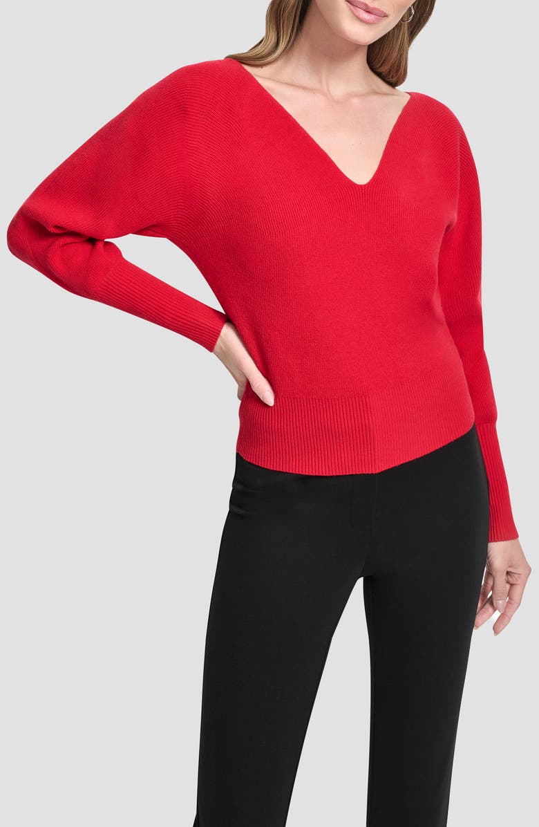 DKNY V-Neck Dolman Sleeve Sweater, Main, color, City Crimson