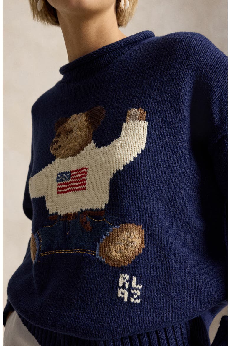 Polo Bear Intarsia Cotton & Linen Sweater, Alternate, color, NAVY