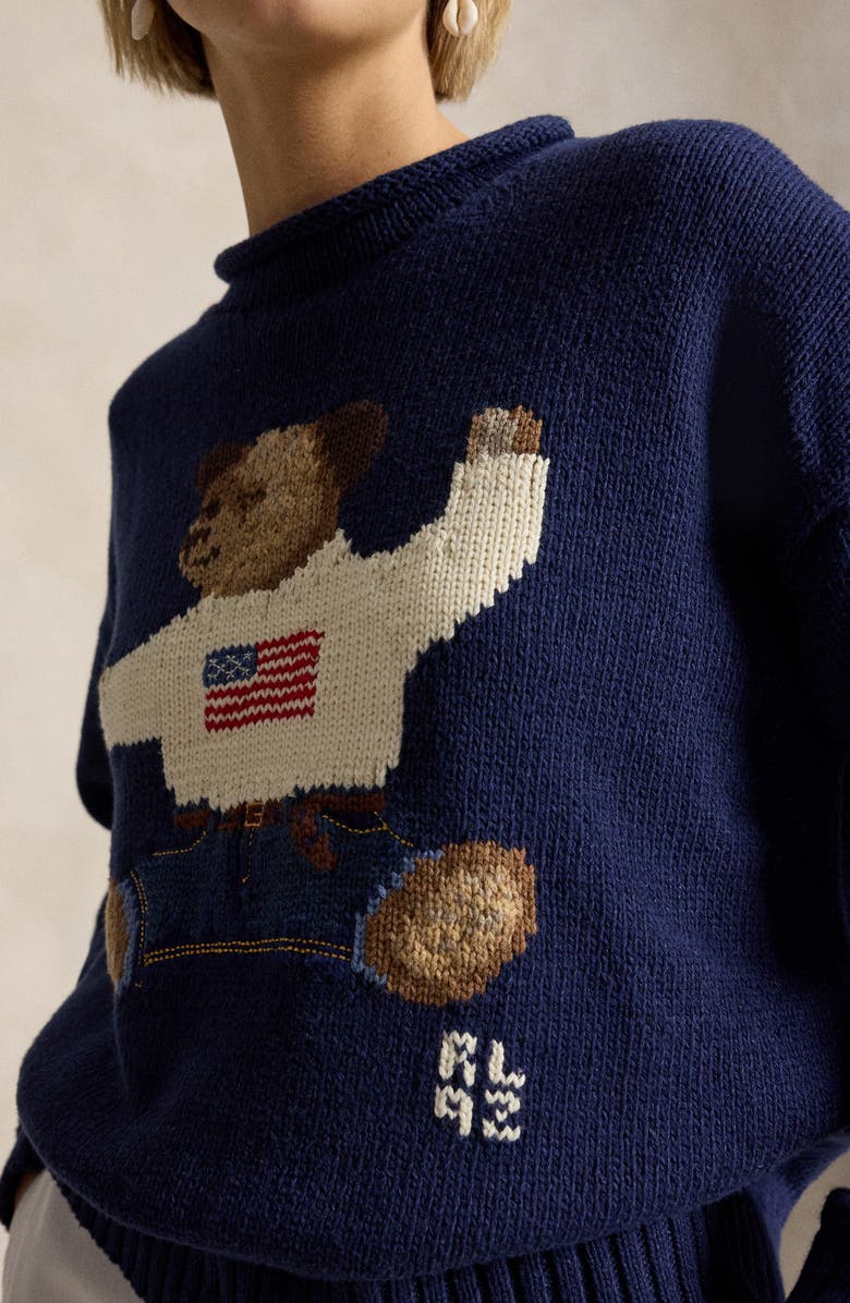 Polo Ralph Lauren Polo Bear Intarsia Cotton & Linen Sweater, Alternate, color, Navy