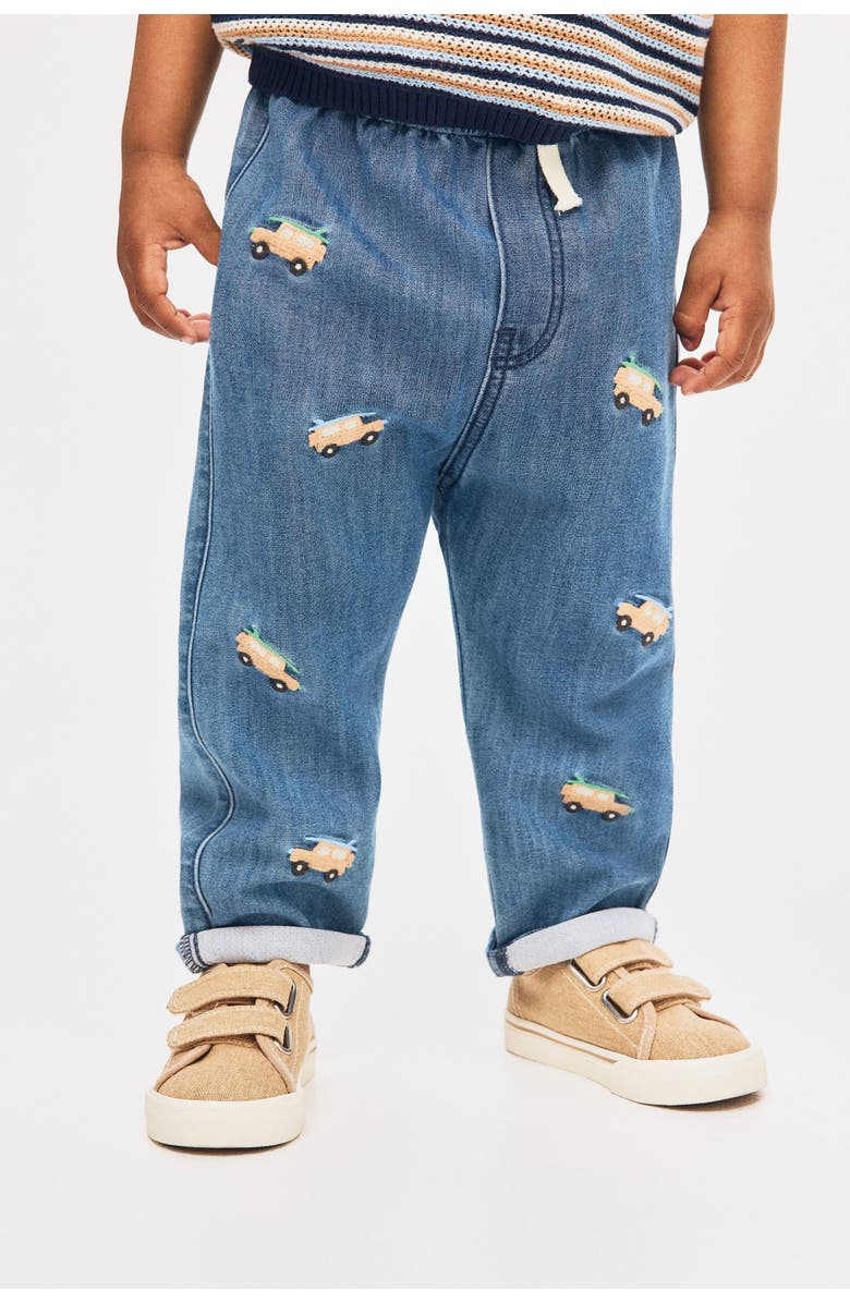 H&M Embroidered-detail denim joggers, Alternate, color, Denim Blue/Cars