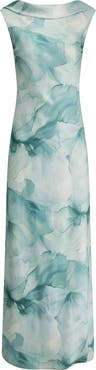 Donna Karan New York Floral Print Satin Gown