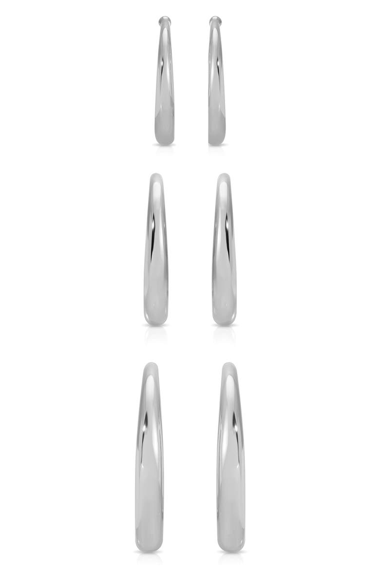 Set of 3 Hoop Earrings, Alternate, color, SILVER