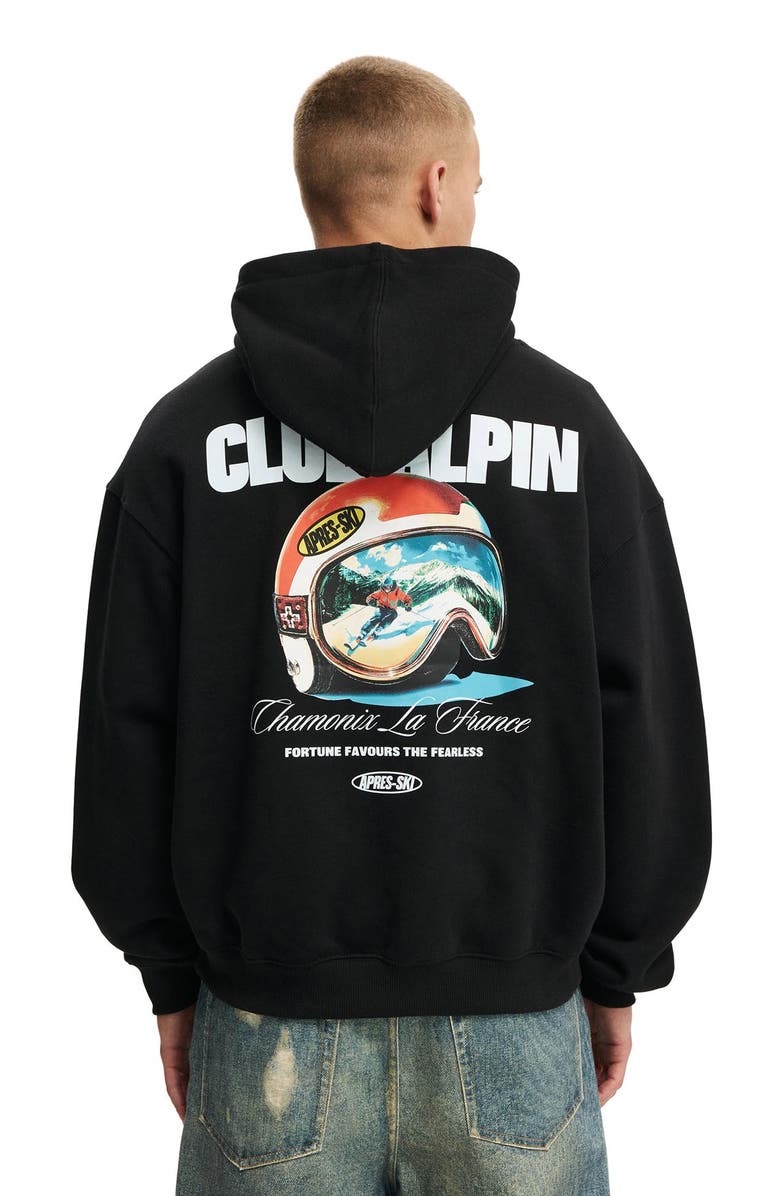 Cotton On Box Fit Graphic Hoodie, Alternate, color, Black Club Alpin