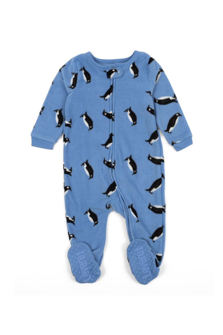 Kids Footed Fleece Printed Matching Family Holiday Pajamas, Main, color, Penguin