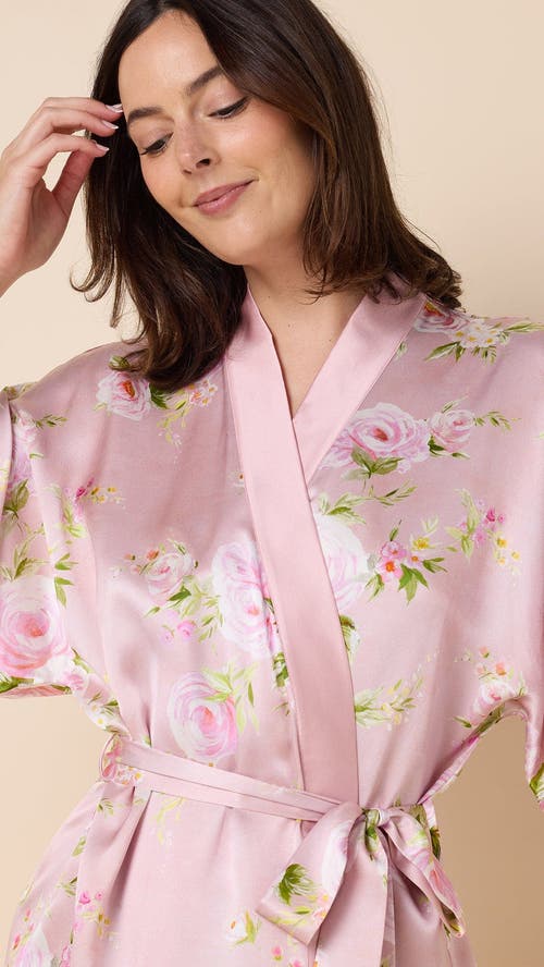 The Cat's Pajamas Silk Kimono Robe In Pink