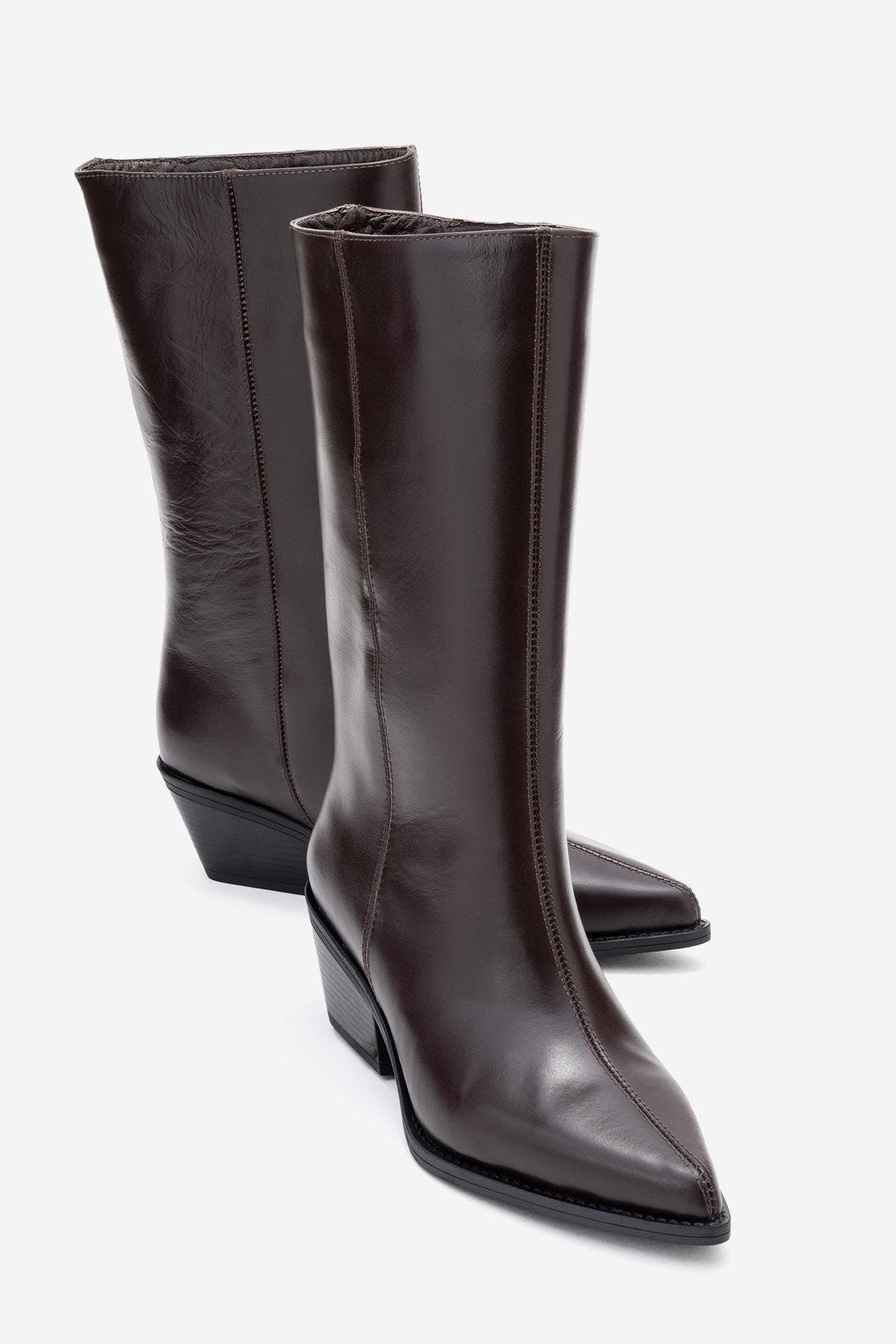 Forever & Always Shoes Juana Leather Pointed Toe Boot, Alternate, color, Brown Leather