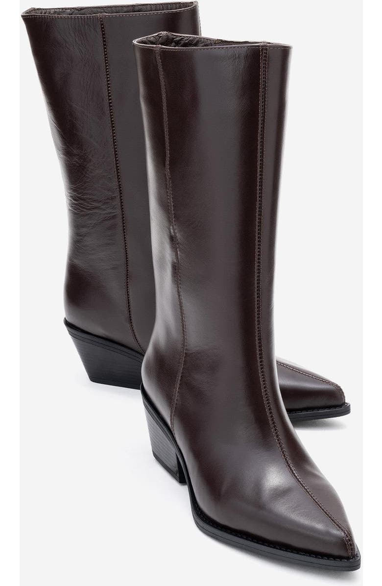 Forever & Always Shoes Juana Leather Pointed Toe Boot, Alternate, color, Brown Leather