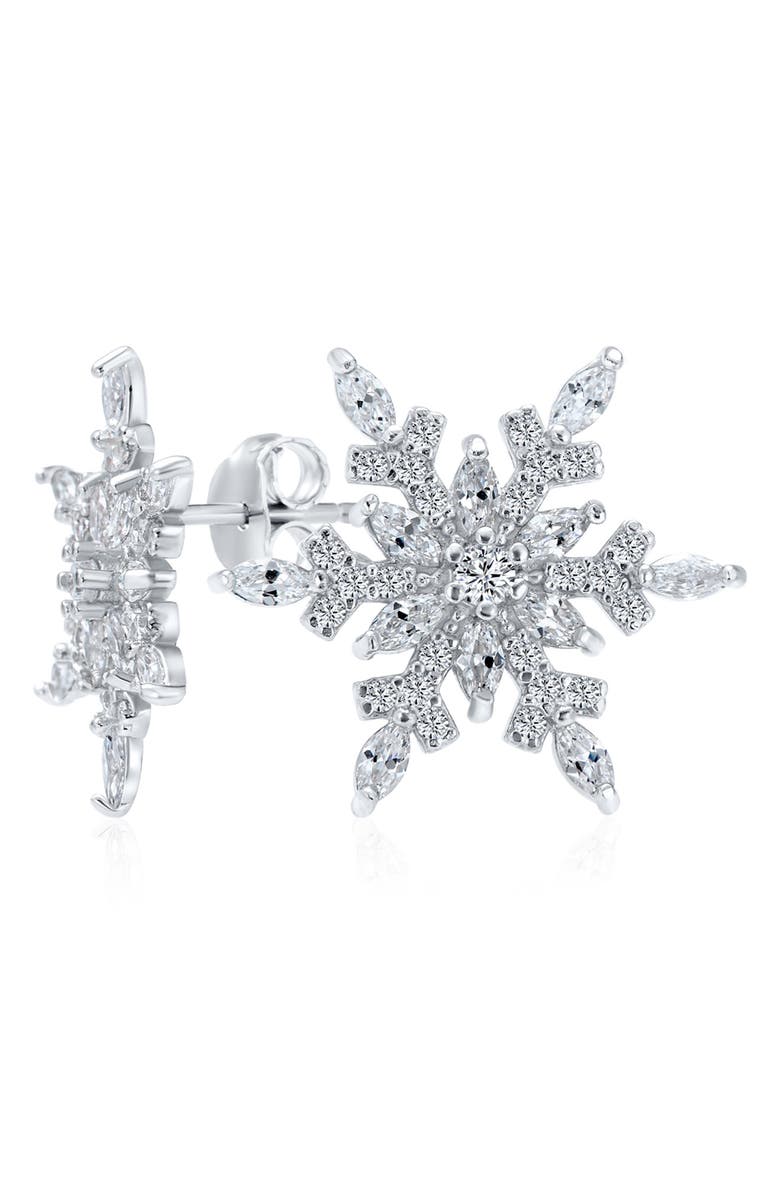 BLING JEWELRY Big Holiday Snowflake Earrings, Alternate, color, Silver
