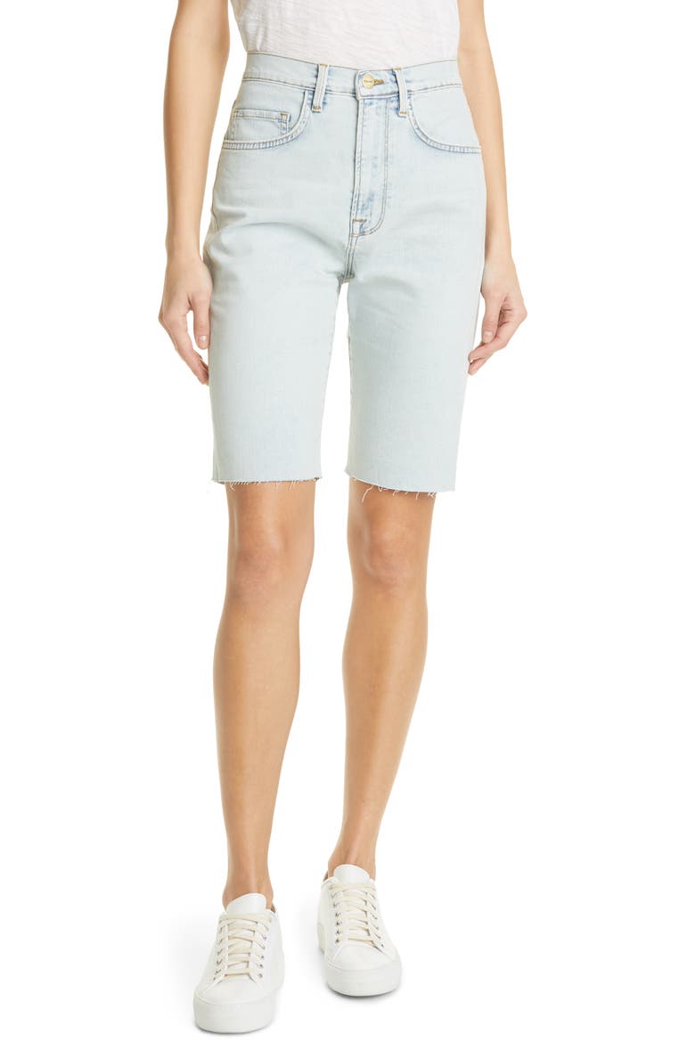 Le Vintage Raw Edge High Waist Denim Bermuda Shorts, Main, color, DIVISADERO
