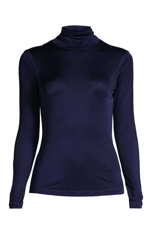 Lands' End Silk Interlock Turtleneck Long Underwear Top In Blue