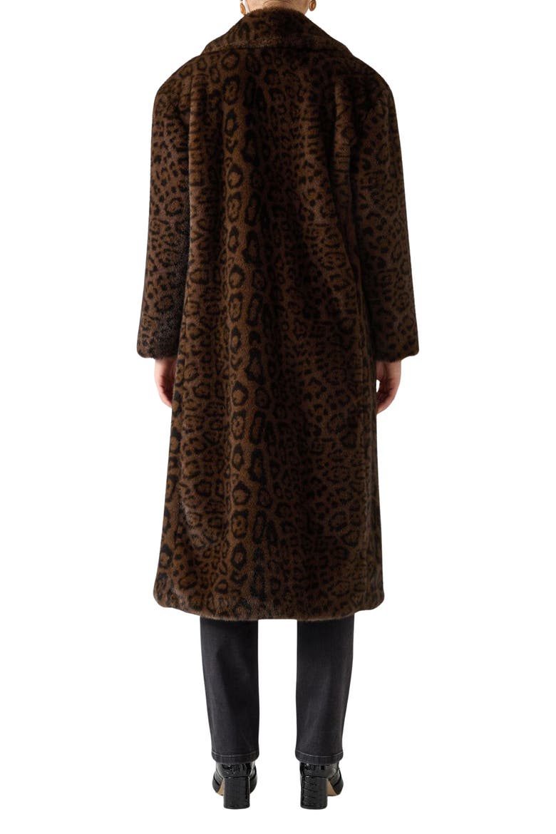 Leila Animal Print Faux Fur Coat, Alternate, color, BROWN