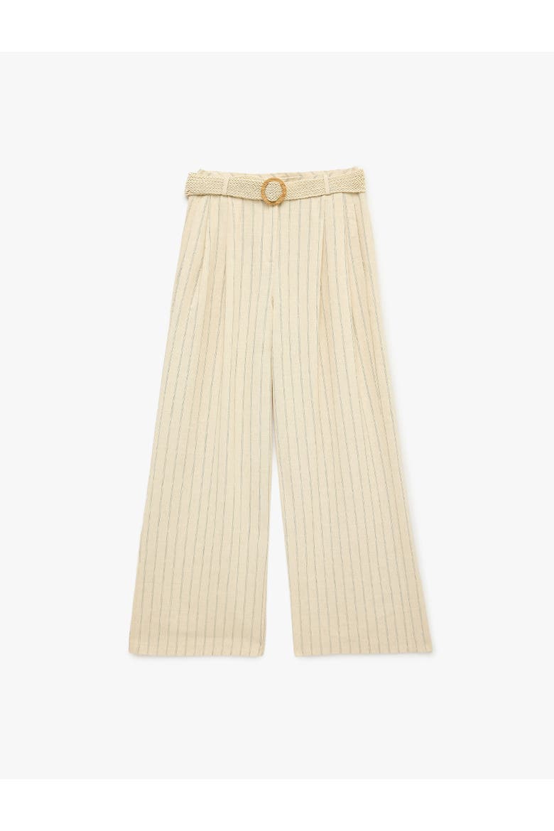 Linen Blend Belted Baggy Full Length Striped Trousers, Alternate, color, WHITE STRIPE