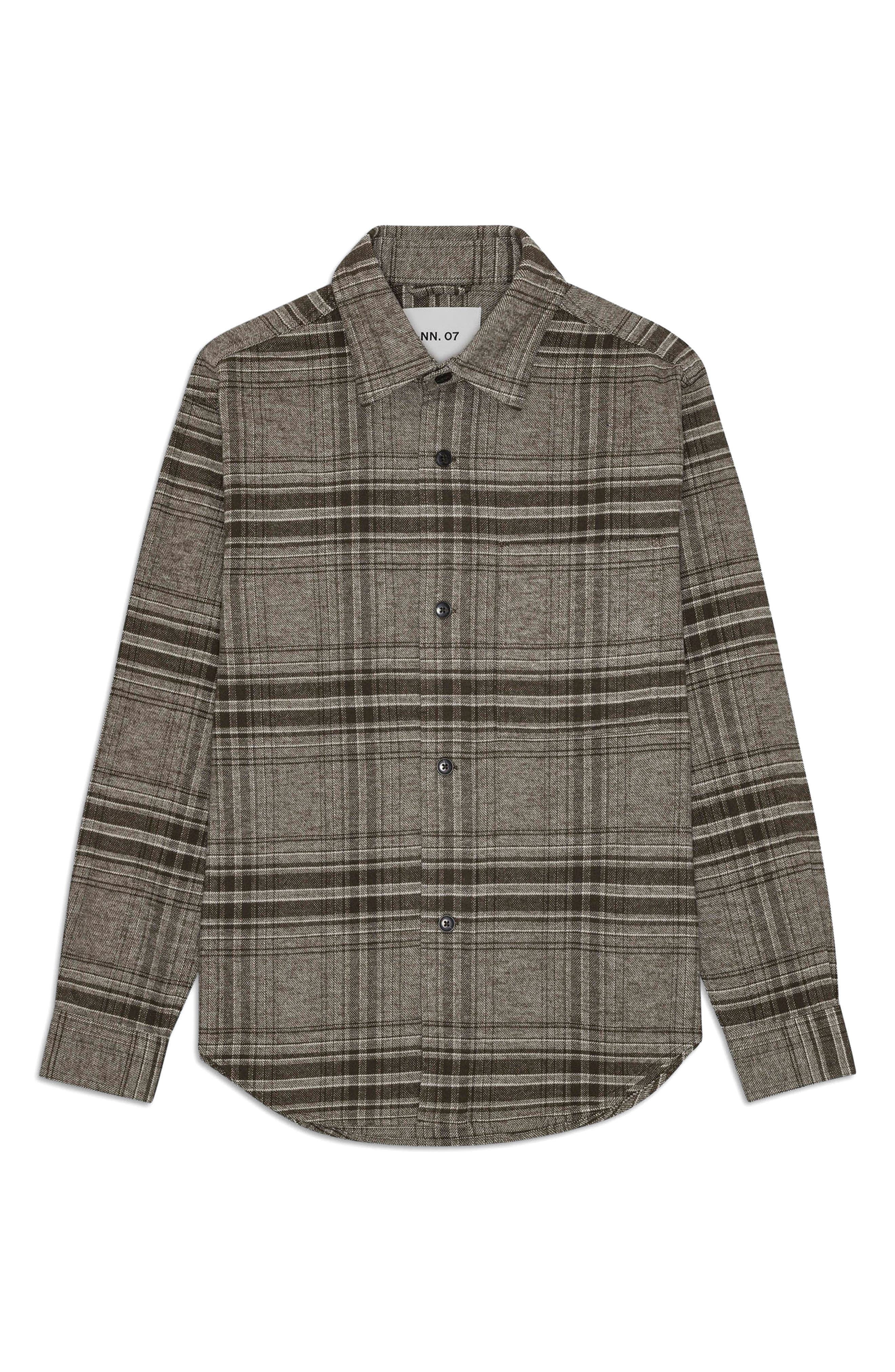 NN07 Adwin 5292 Plaid Organic Cotton Flannel Button-Up Shirt