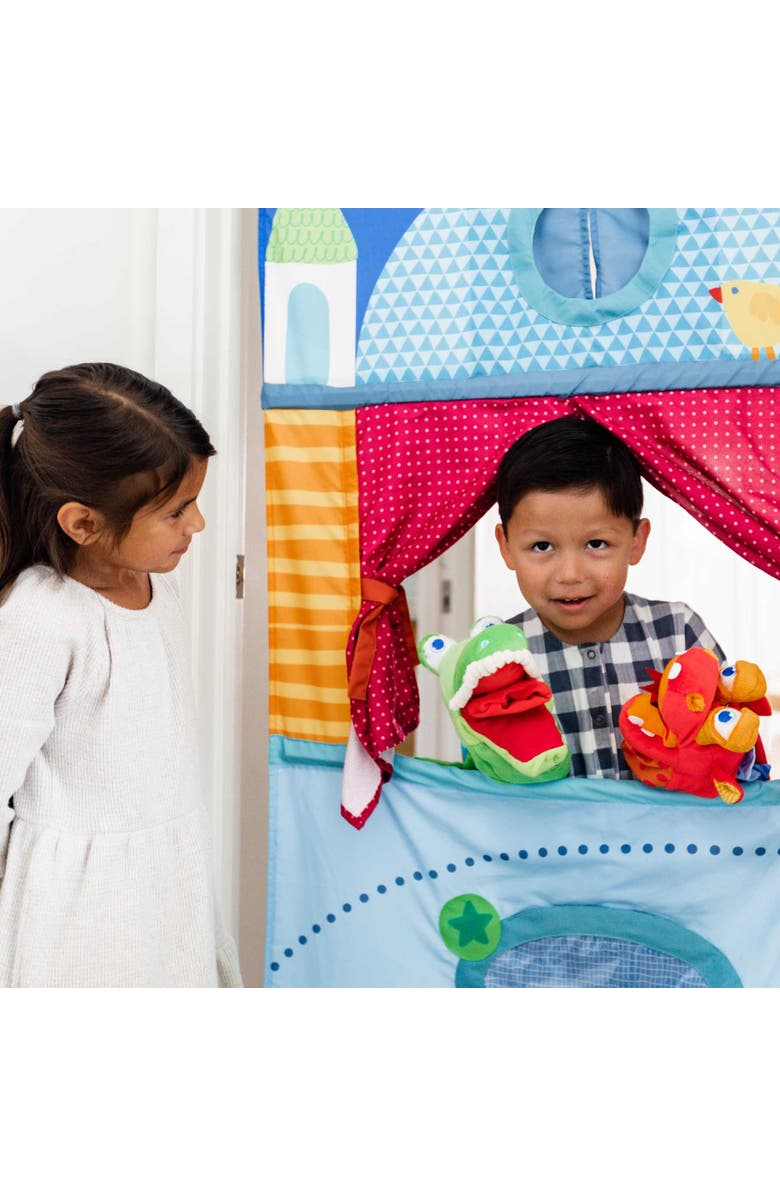 HABA Doorway Puppet Theater - Space Saver with Adjustable Rod Ideal for Pretend Play, Hand Puppets, Educational Kids Activities, & Toys for Toddlers, Alternate, color, Multi