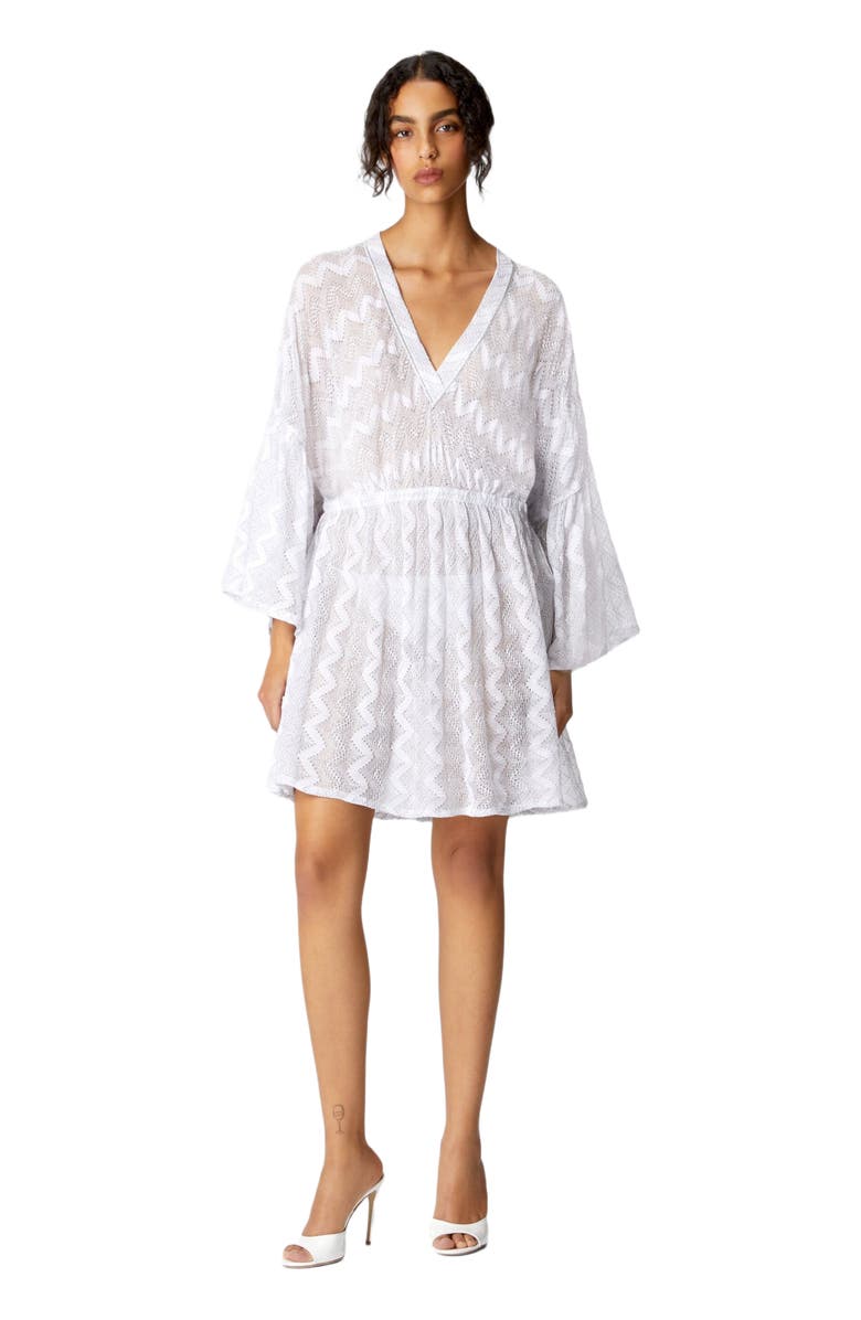 Missoni Cover-up Dress In Zig Zag Lamé Viscose With Wide Sleeves, Main, color, Silver