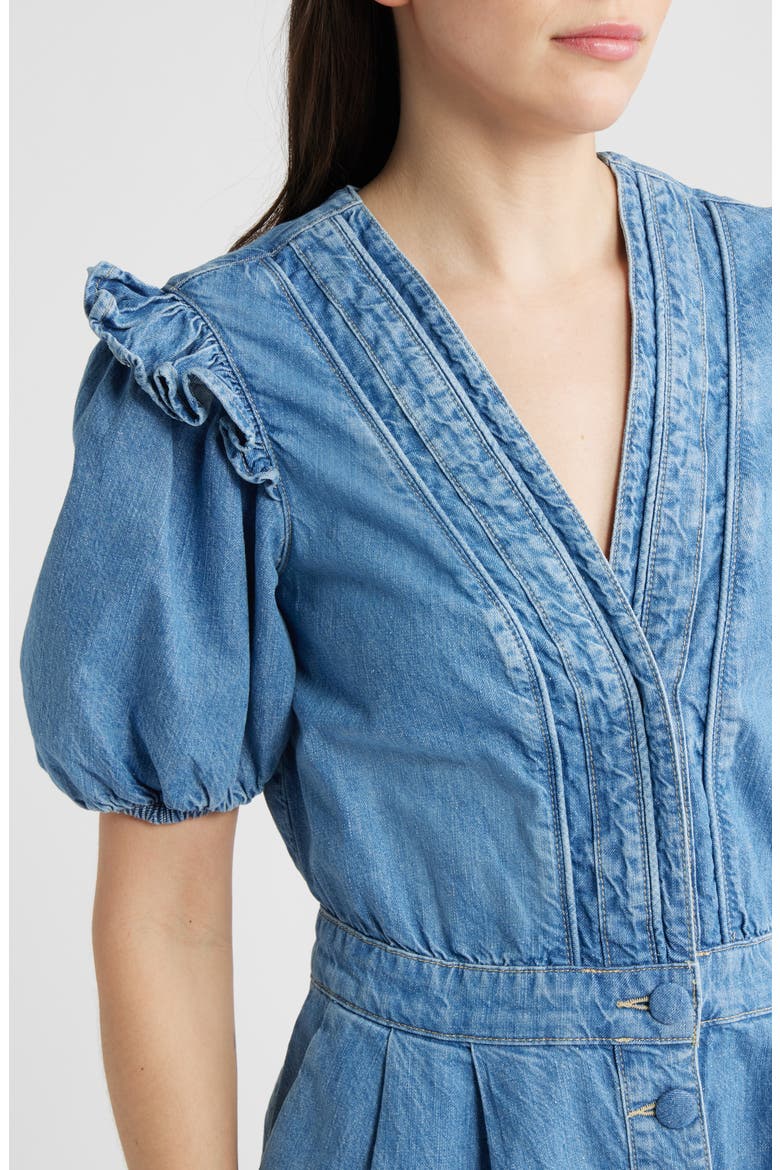 Ruffled Denim Romper, Alternate, color, DENIM