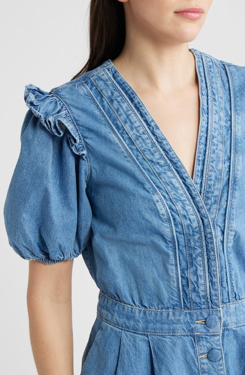 FARM Rio Ruffled Denim Romper, Alternate, color, Denim