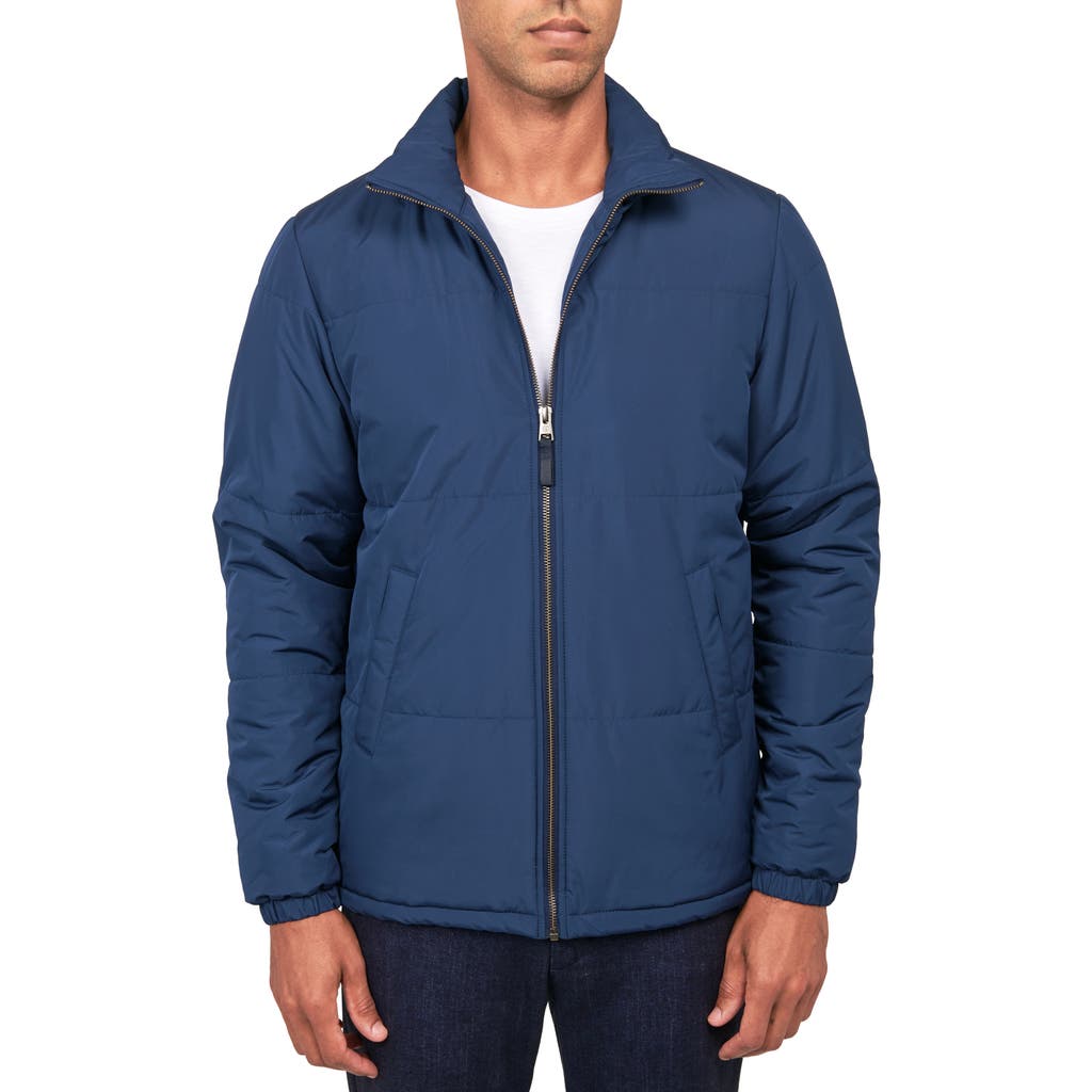 Construct Solid Puffer Jacket In Navy