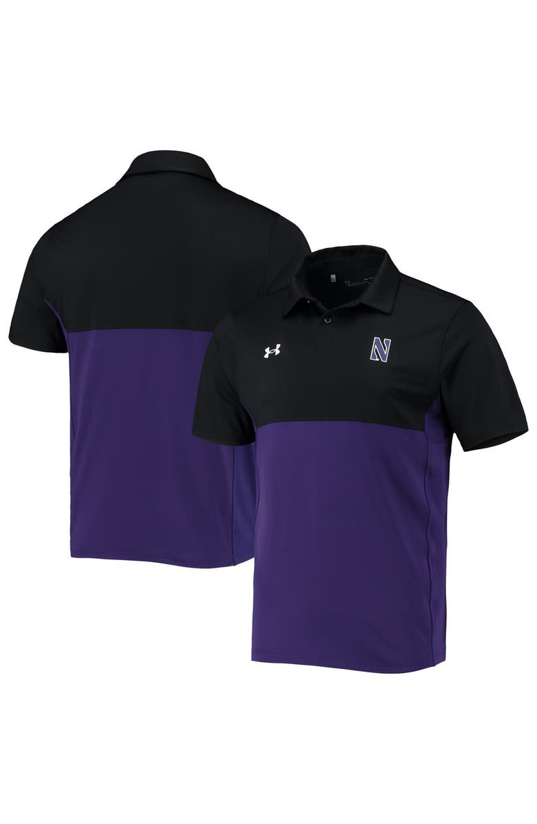 Under Armour Men's Under Armour Black/Purple Northwestern Wildcats 2022 Blocked Coaches Performance Polo, Main, color, 