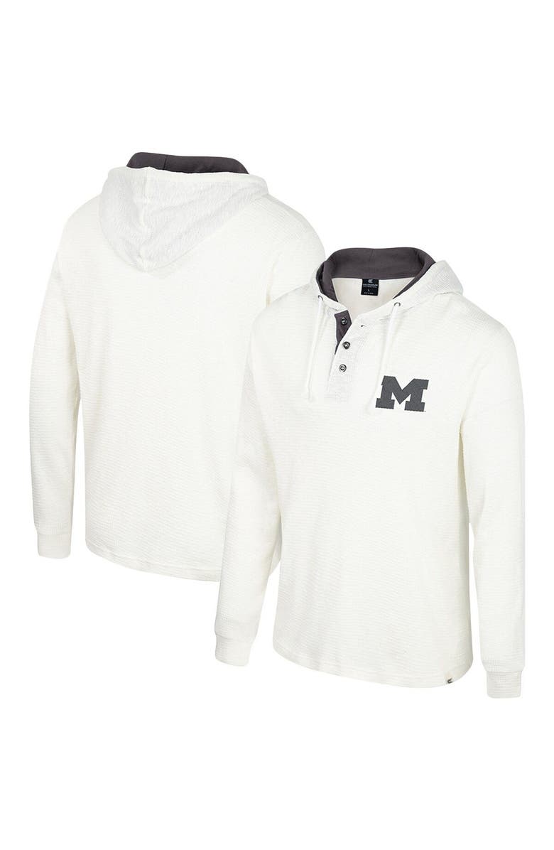 COLOSSEUM Men's Colosseum White Michigan Wolverines Affirmative Thermal Hoodie Long Sleeve T-Shirt, Main, color, 