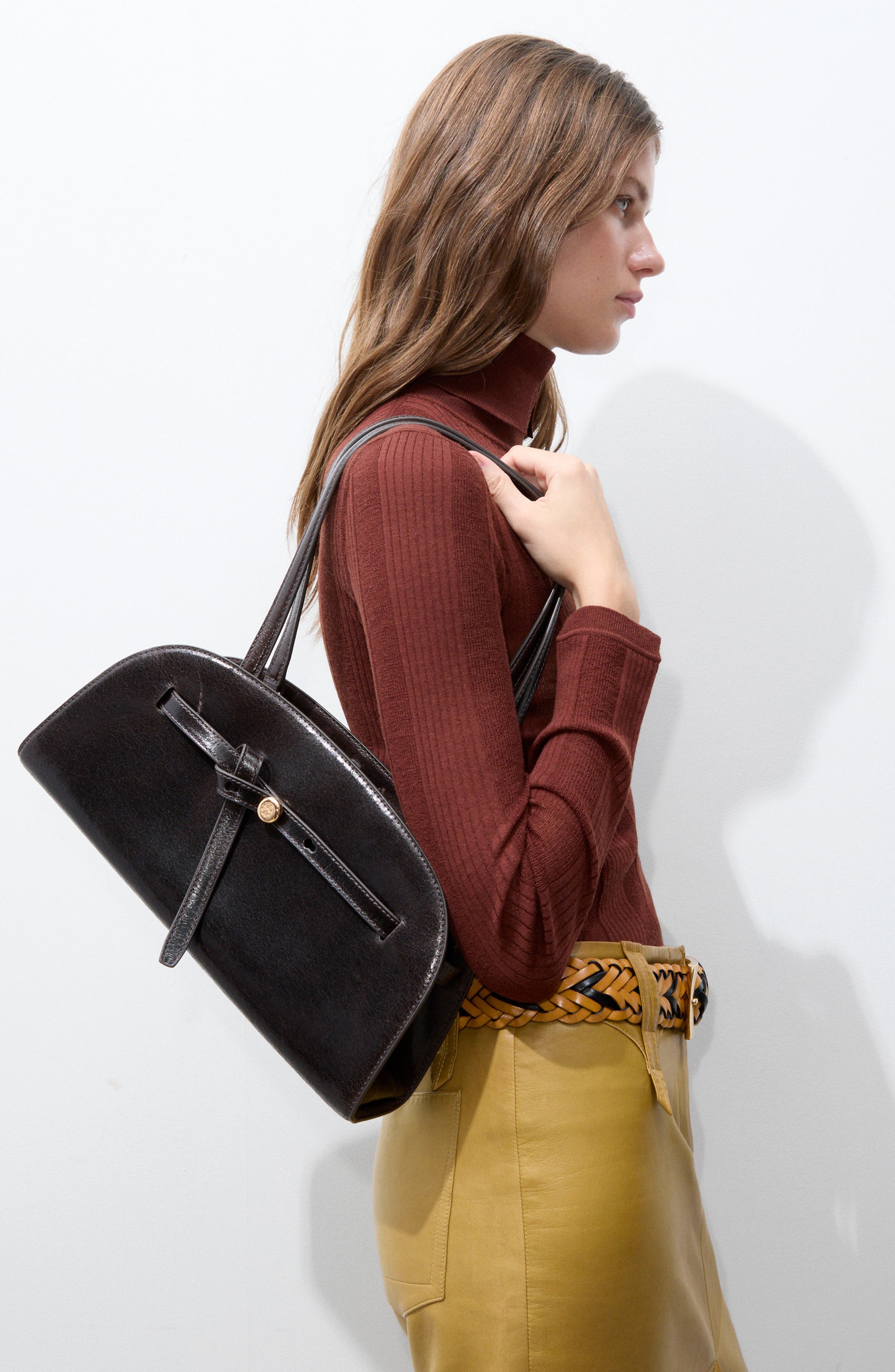 Romy Suede Bauletto Shoulder Bag, Alternate, color, DARK ROAST