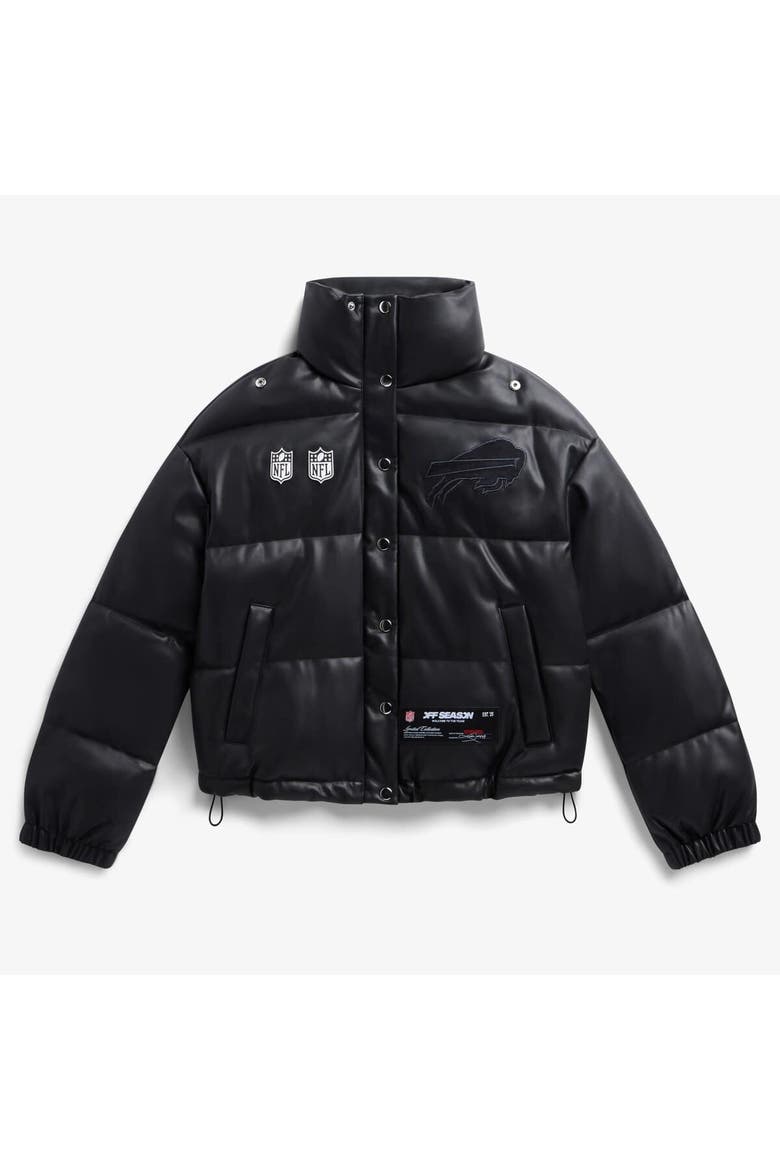 Women's  Black Buffalo Bills Faux Leather Puffer Jacket, Main, color, Black