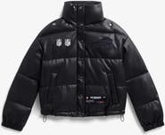 Off Season Women's Black Buffalo Bills Faux Leather Puffer Jacket