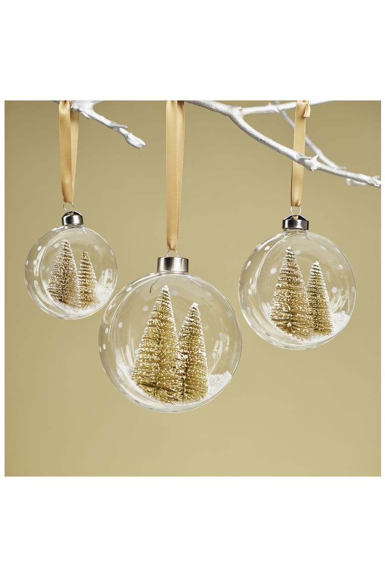 Set of 6 Small Clear Glass Ball Ornaments with Trees, Alternate, color, GOLD