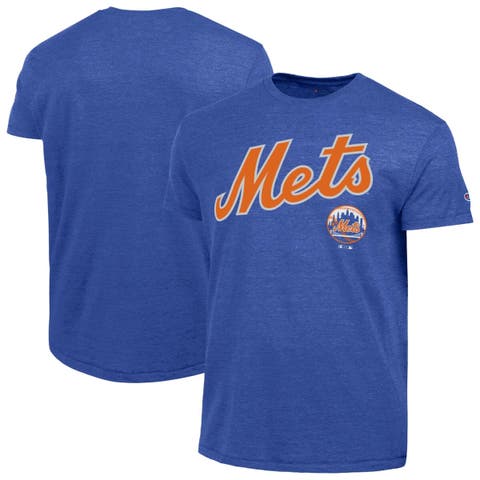 Men's Champion  Royal New York Mets Cooperstown Wordmark Lockup Tri-Blend T-Shirt