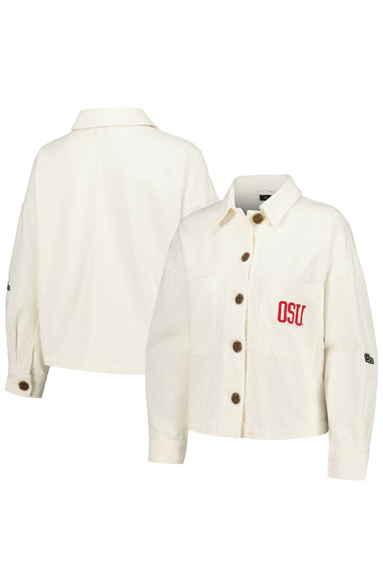 Hype and Vice Women's Hype and Vice Cream Ohio State Buckeyes Corduroy Button-Up Jacket, Alternate, color,
