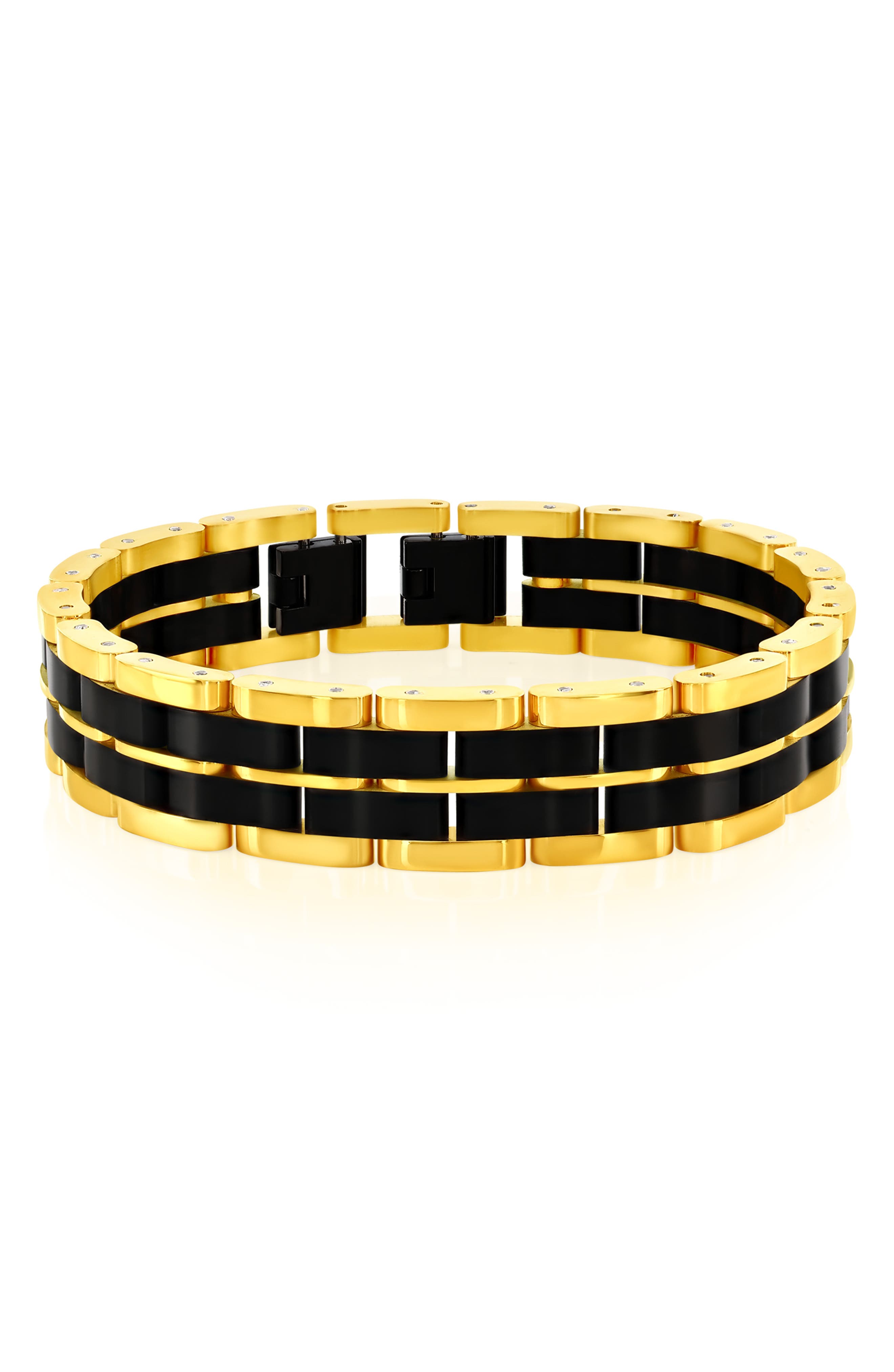Blackjack Two-tone Striped Link Bracelet In Black/gold