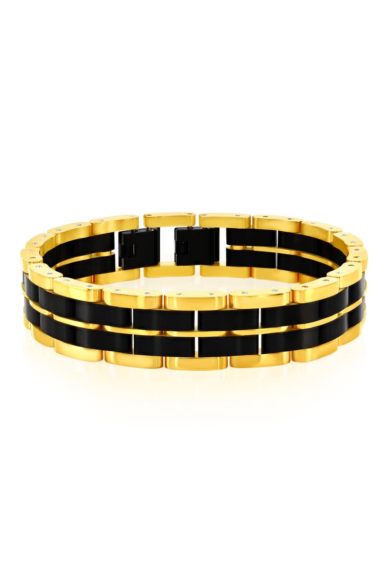 Men's Two-Tone Striped Link Bracelet, Main, color, BLACK/GOLD