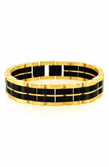 Men's Two-Tone Striped Link Bracelet