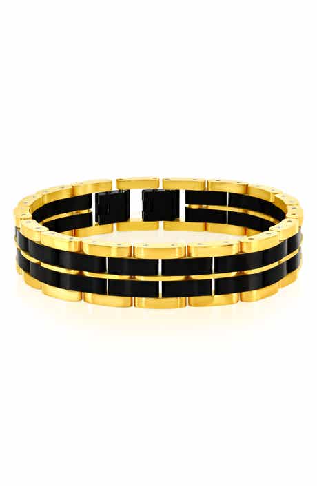 Men's Two-Tone Striped Link Bracelet