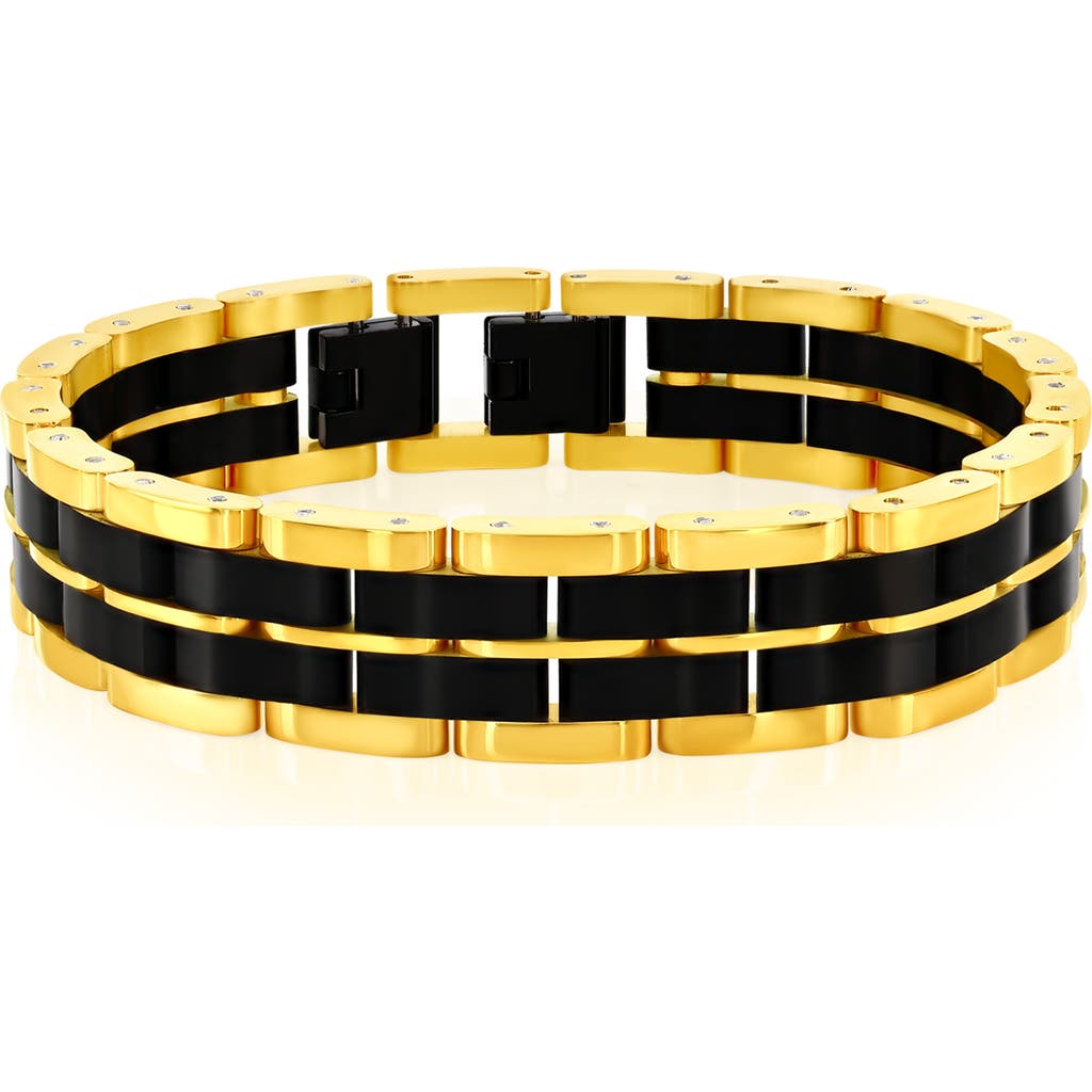 Blackjack Two-tone Striped Link Bracelet In Black/gold