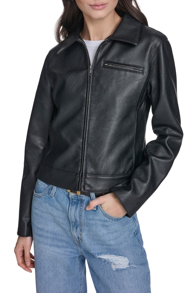 Faux Leather Jacket, Main, color, BLACK