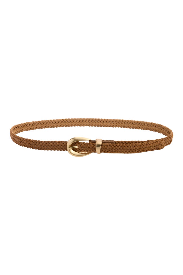 Maria Braid Leather Skinny Belt, Main, color, TAN- GOLD