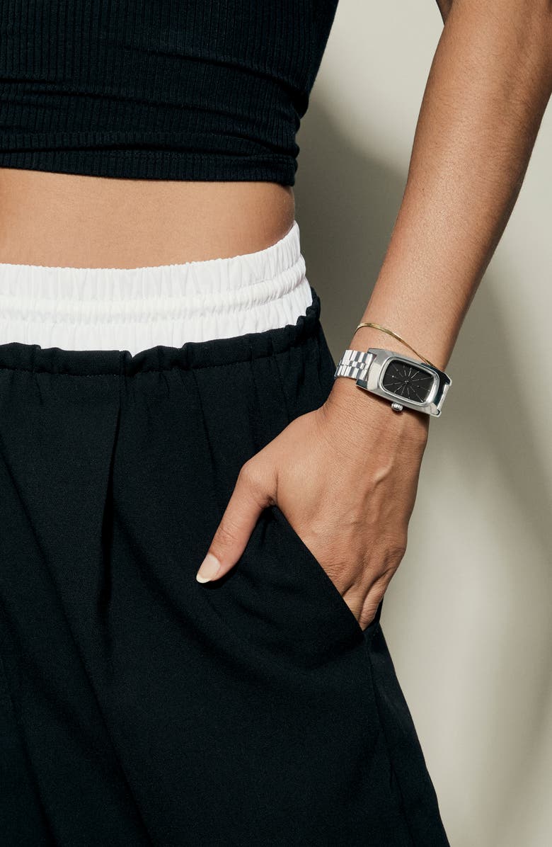 Nixon Frankie Bracelet Watch, 24mm, Alternate, color, Mid Century / Silver / Black