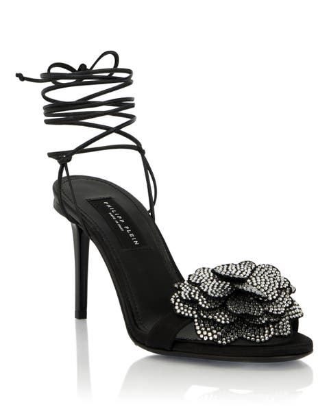 Lace-Up High Heels Sandals Strass Flower 9 Women