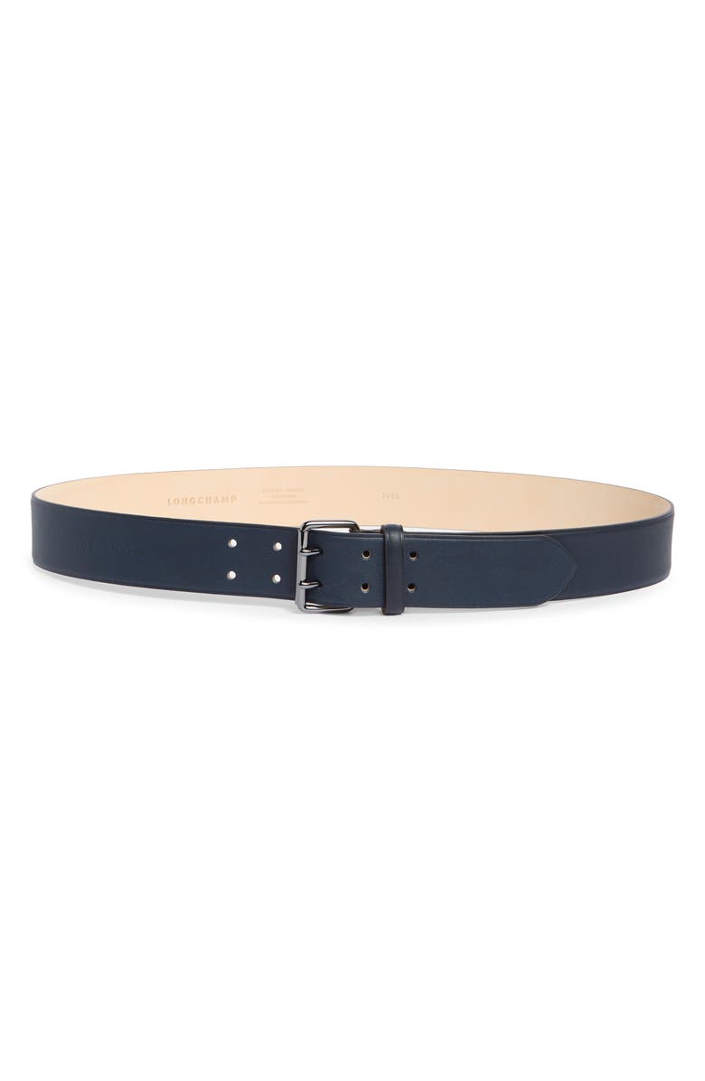 Longchamp Double Hole Leather Belt, Main, color, Midnight Blue