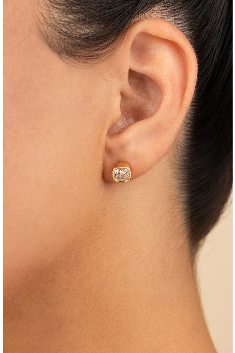 Cushion-Cut Cubic Zirconia Stud Earrings, Alternate, color, GOLD