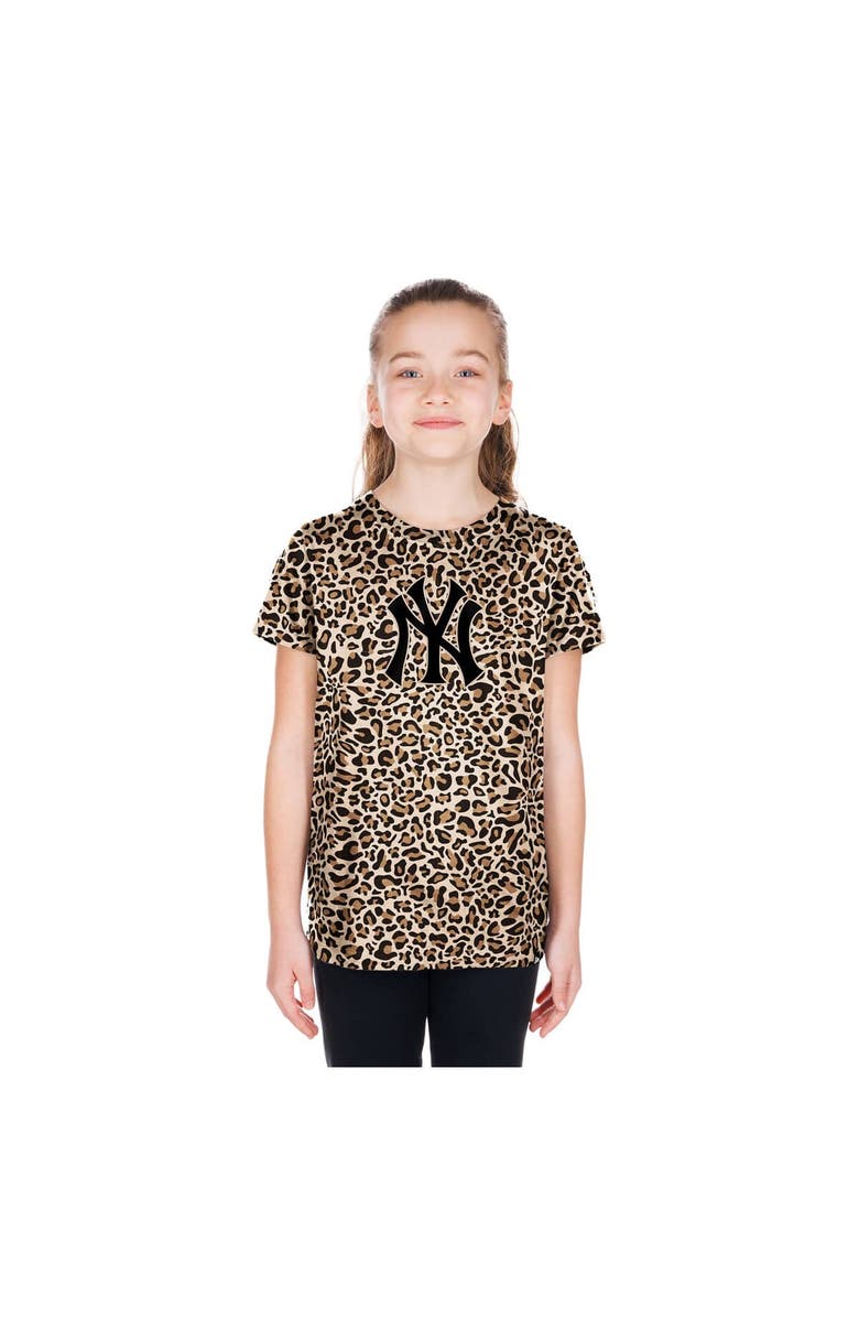 New Era Girls Youth New Era  Brown New York Yankees Leopard T-Shirt, Main, color, Brown