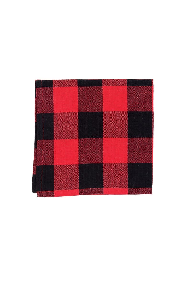 Franklin Black/Red Check Gingham Plaid Woven Napkin Set of 6, Main, color, Red
