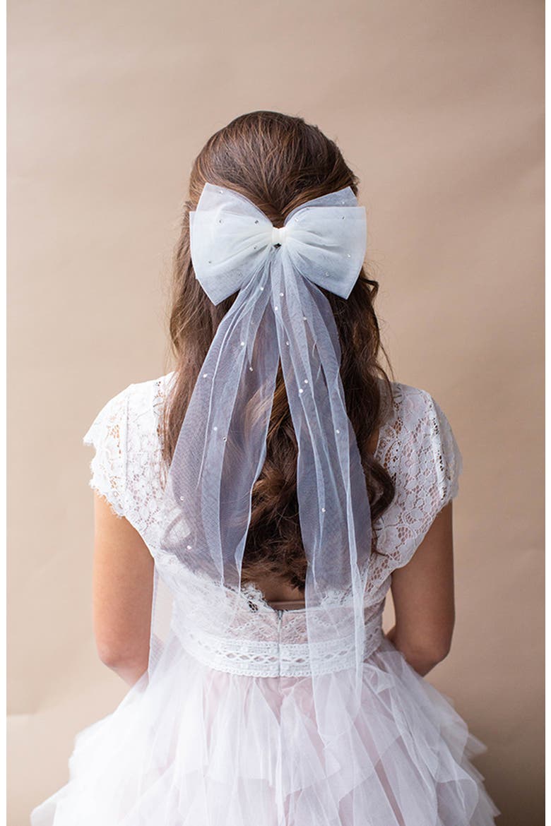 Solene Embellished Tulle Bow, Alternate, color, IVORY