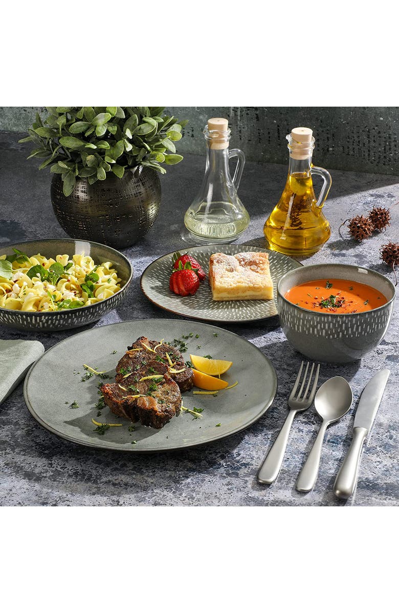 Gibson Elite Matisse 16 Piece Stoneware Dinnerware Set with Reactive Glaze, Alternate, color, Grey