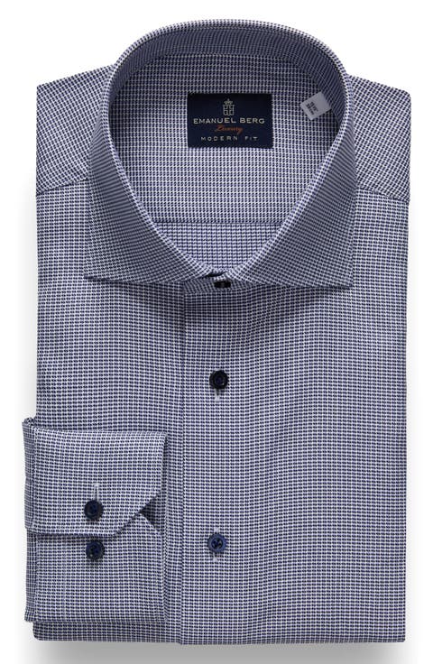 Modern Fit Houndstooth Natural Stretch Yoga Twill Dress Shirt