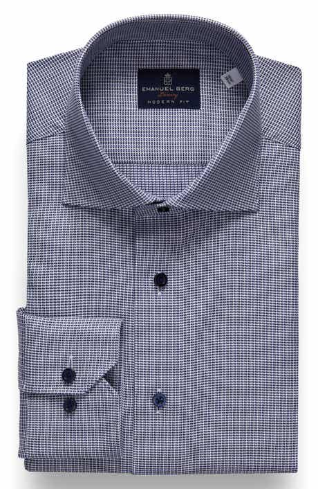 Emanuel Berg Modern Fit Houndstooth Natural Stretch Yoga Twill Dress Shirt