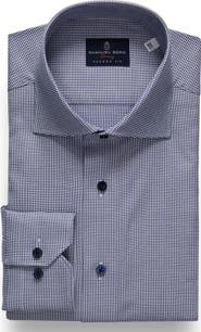 Emanuel Berg Modern Fit Houndstooth Natural Stretch Yoga Twill Dress Shirt